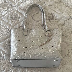 Patricia Nash Elegant Silver Embossed Tote Bag
